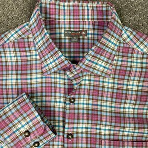 Peter Millar Crown Sport Button Down Shirt Men's XL Plaid Check Stretch blue red